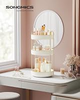 SONGMICS Makeup Organiser Rotating 3-Tier Round JKA011W01 Cloud White view 3