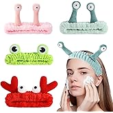 ANNUP 4PCS Face Wash Headband Cute, Soft Spa Headband for Washing Face, Coral Fleece Elastic Frog Crab Snail Head Band, Cartoon Makeup Headbands Creative Hair Accessories for Spa, Skincare, Makeup