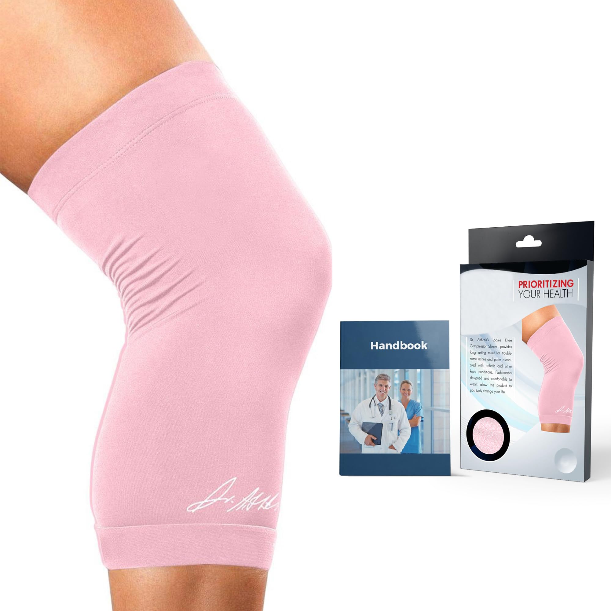 Dr.Arthritis Doctor Developed ladies pink thin knee brace/knee compression sleeve/knee support for women or men and - & Doctor Handbook -relief for joint disease (pink, xxl)