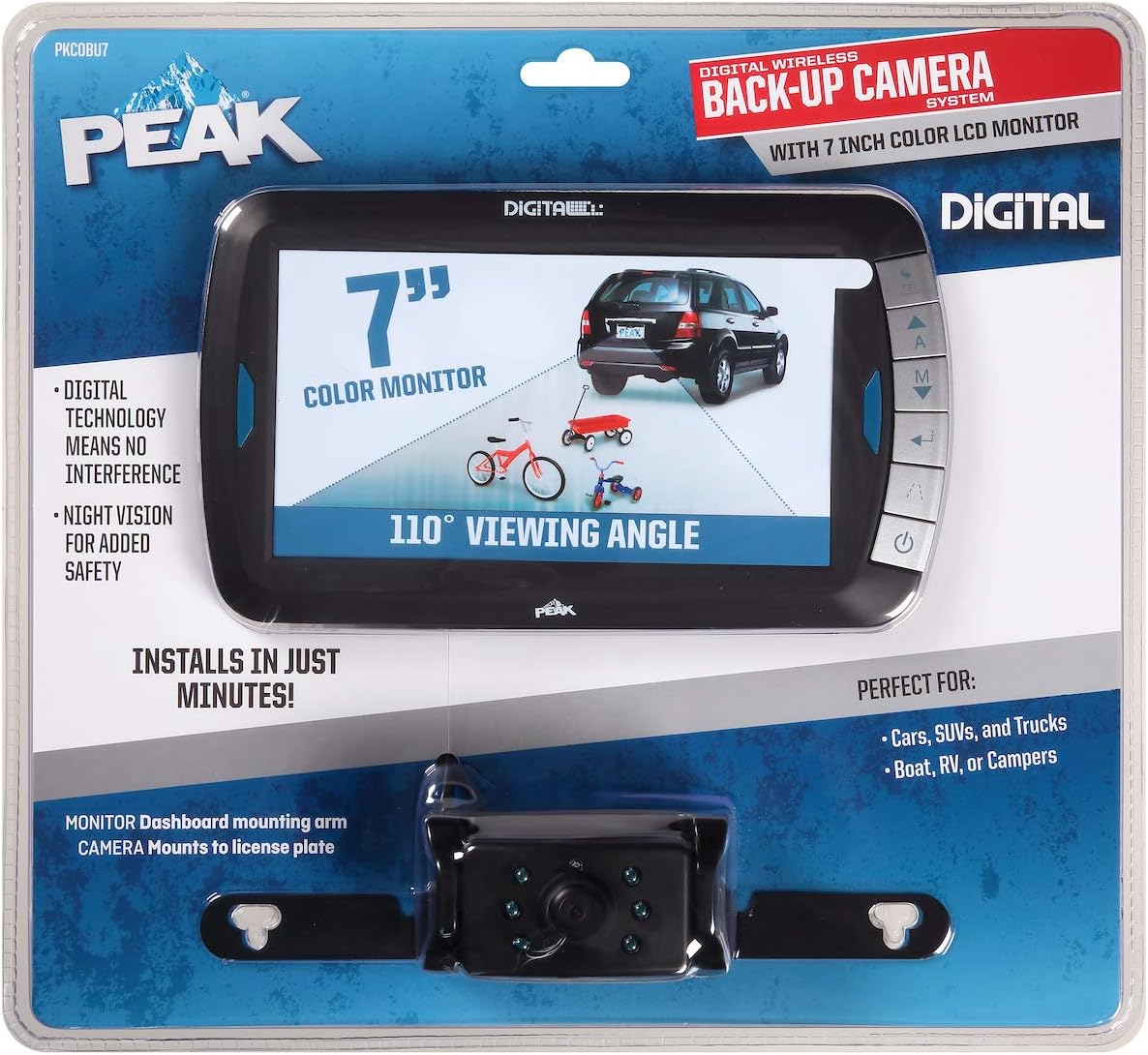 PEAK Digital Wireless BackUp Camera, Color LCD Monitor, 7