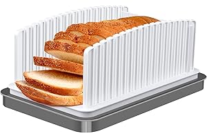 AXCOIX Upgrade Bread Slicer for Homemade Bread, Bread Slicing Cutting Guide Adjustable Width Length, Foldable & Compact Bread Cutter with Crumb Tray for Homemade Bread Bagels Cakes