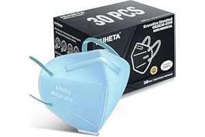 HUHETA KN95 Face Mask, 30 Pack Individually Wrapped, 5-Ply Breathable & Comfortable Safety Mask, Filter Efficiency=95%, Protective Cup Dust Masks Against PM2.5 (Blue Mask)