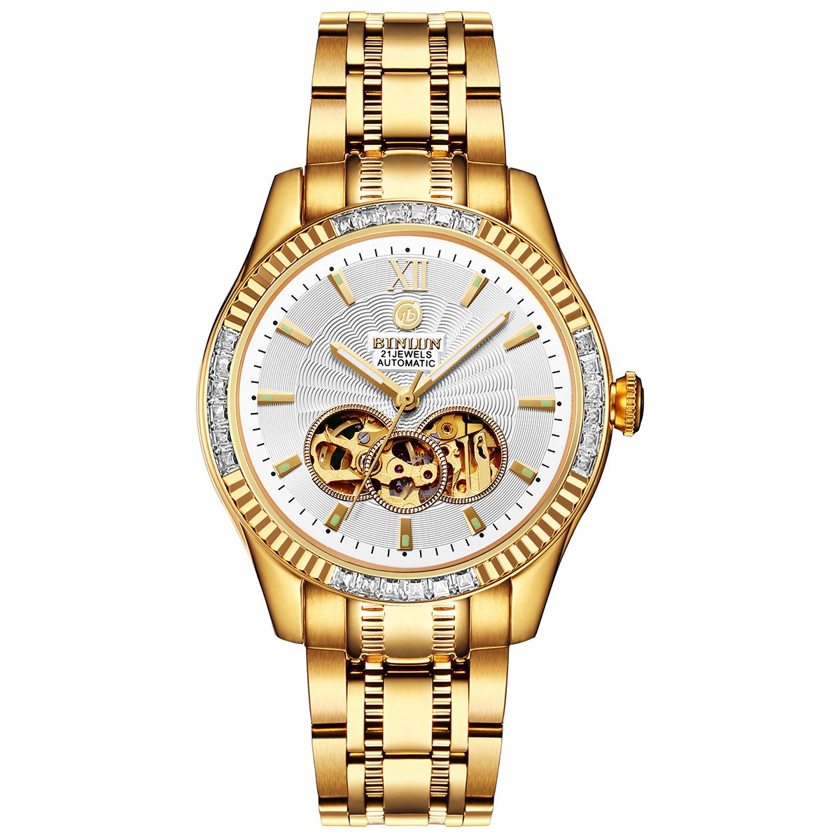 BINLUN Men's Wrist Watches Automatic Mechanical Waterproof 18K Gold Plated Watch for Men