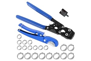 CHEN CHEN HAO PEX Pipe Clamp Cinch Tool Crimping Tool Crimper for Stainless Steel Clamps from 3/8-inch to 1-inch with 1/2-inch 10PCS and 3/4-inch 10PCS SS PEX Clamps,with Pipe Cutter
