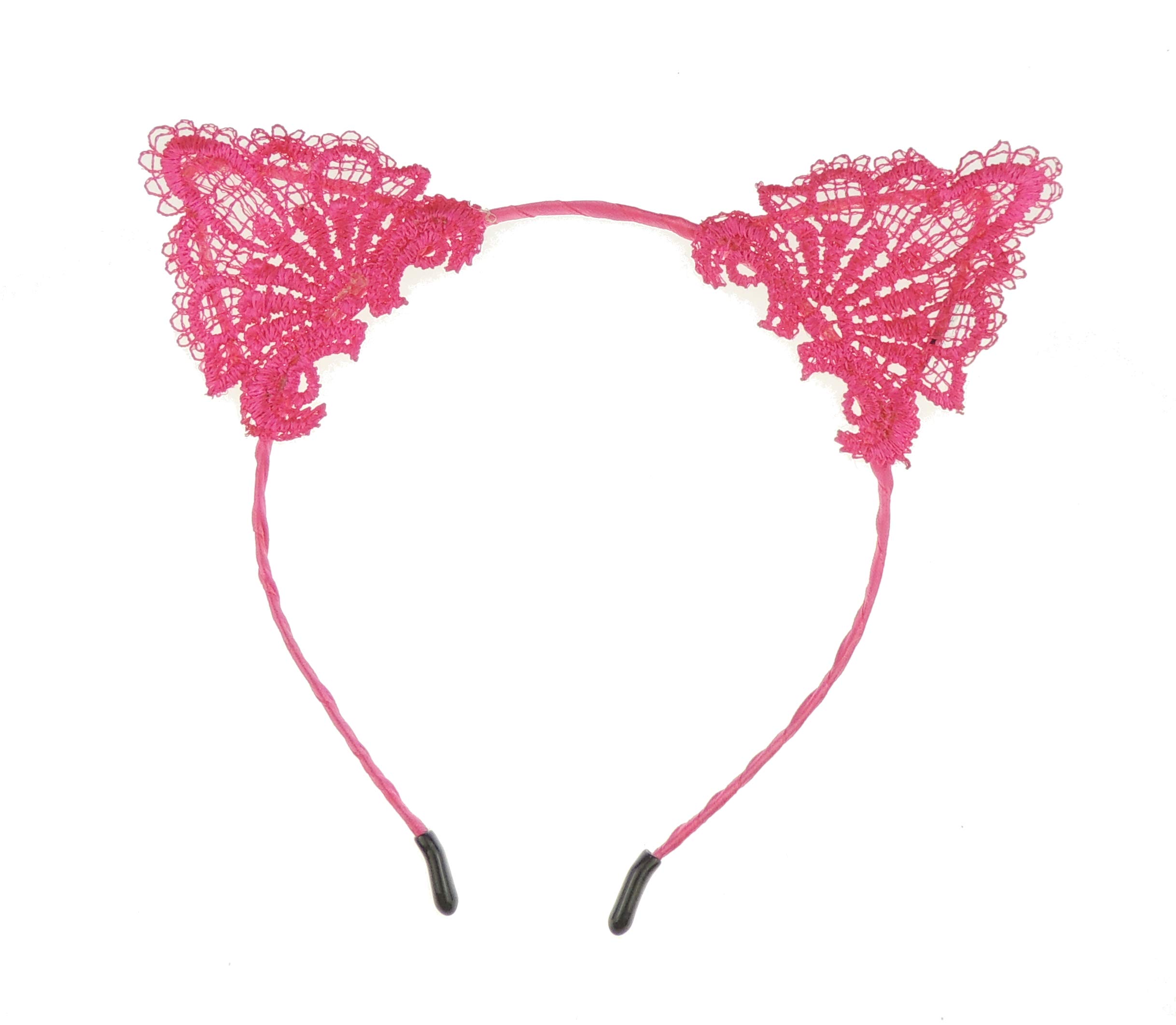 Glamour Girlz Womens Fancy Dress Up Party Role Play Cosplay Costume Christmas Hen Do Halloween Deeley Bopper Headband Hairband Hair Alice Band Fabric Lace Cat Kitten Ears Fuchsia
