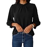 Avanova Women Polka Dot Long Sleeve Blouse Shirts Work Mock Neck Ruffle Top