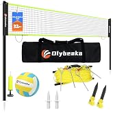 32FT Outdoor Portable Volleyball Net Set with 4 Adjustable Height Poles | Easy Setup Volleyball Net System with Carry Bag for Backyard Beach and Grass