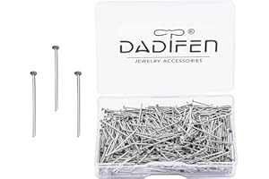 DADIFEN 600pcs 304 Stainless-Steel Head Pins for Jewelry Making 20mm 22 Gauge Boxed Silver Flat Head pins for DIY Earrings Necklace Pendant Jewelry Findings Supplies Jewelry Head Pins