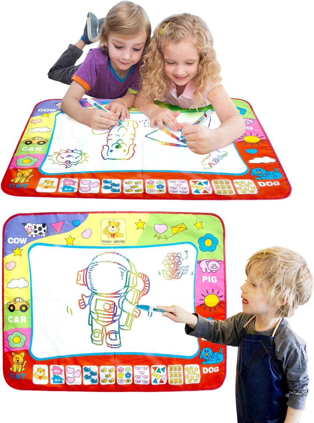 MOOKLIN Water Doodle Mat, Larger Size Water Doodle Mat 31.5" X 23.6" with 2 Magic Pen , Reusable Aqua Water Drawing Mat for Toddlers and Children from 18 Months，Christmas Gift