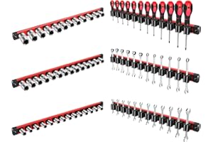 Kedemas 6 Pcs Magnetic Socket Organizer Set with Magnetic Wrench and Screwdriver Holder, 1/2", 3/8", 1/4" Drive Tool Storage,