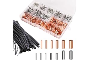 Pastall 970Pcs Wire Ferrules Kit Tinned Copper Crimp Connector Non Insulated Electrical Cable Pin Cord End Terminal Assortment Kit with 48Pcs Heat Shrink Tubing