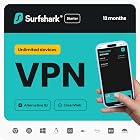 Surfshark Starter VPN | Unlimited Devices | 12-Month | Ad Blocker | PC/Mac/Mobile Online Code