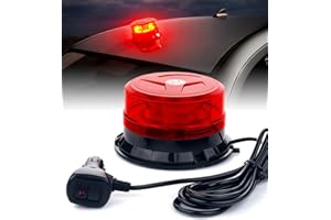 LUMENIX Red LED Mini Rooftop Beacon Light w/Magnetic Base Rotating Strobe Warning Safety Flashing Police Lights for POV Emergency Vehicle Trucks UTV ATV Forklift Tractors EMS Firefighter Ambulance