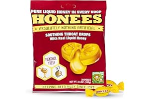 Honees Honey Filled Drops, Honey Cough Drops with Real Honey-Natural Sore Throat Relief-Nothing Artificial-Throat Coat Lozenges, Natural Cough Suppressant, Non-GMO (1 Pack – 20 Drops)