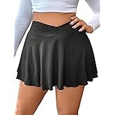 WDIRARA Women's Plus Size Crossover High Waisted Mini Skirt Flared A Line Skirts