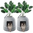 Lifewit 2 Pack Litter Box Cat with Faux Plant & Scoop, Hidden Enclosure Litter Tray with Odor Control & Carbon Filter in Living Room, Bedroom, Corner, Grey