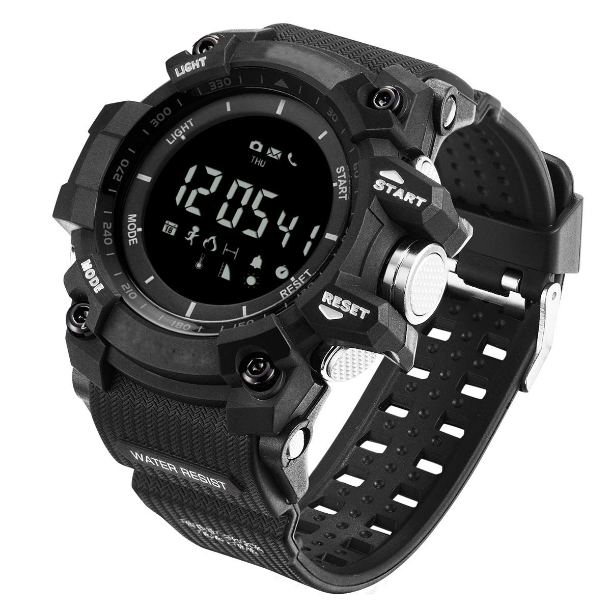 Men\'s Outdoor Sports Bluetooth Watch with Temperature Barometer Altimeter UV Monitor Digital Smart Watches with Call Message Reminder for Android iOS Phone (Silver Black)