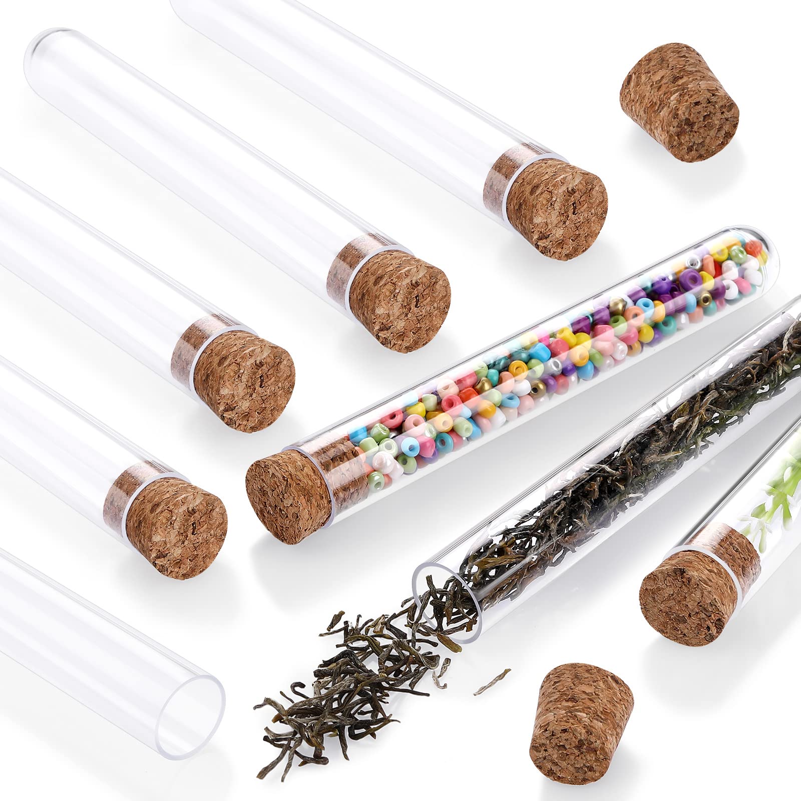 8 Pieces Test Tubes with Lids 10 ml Plastic Test Tubes with Cork Stoppers 3.94 x 0.59 Inch Transparent Sealing Storage Test Tubes Small Clear Plastic Tube for DIY Craft Spices Liquid Sweets Candy Seed