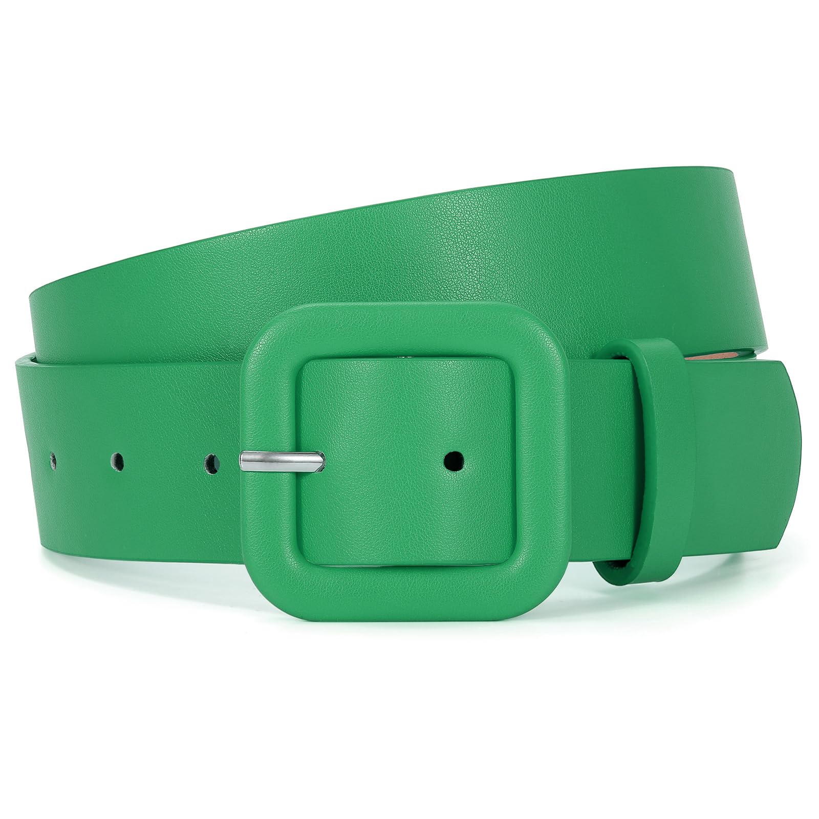 Photo 1 of WHIPPY Women Leather Belt Candy Color Fashion Square Buckle Belt Ladies Belt for Jeans Pants Dresses, Green, L