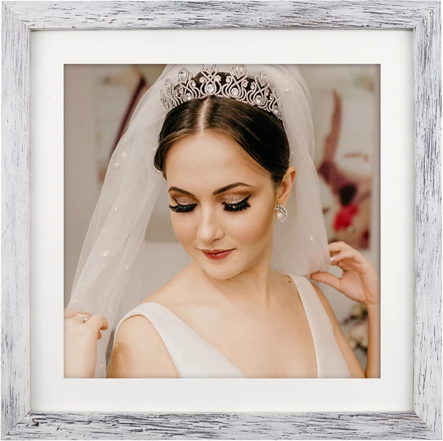 Photo Albums, Frames & Accessories - ORIVAN 10x10 Picture Frame Wood Display Picture 8x8 with Mat or 10x10 without Mat Distressed Whitw Square Photo Frame for Wall and Tabletop Decoration