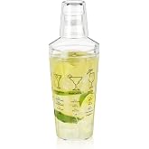 True Maraca Cocktail Shaker with Built In Strainer, Drink Mixer with 7 Classic Drink Recipes &amp; Measurements, Perfect for Game Nights, BBQ, House Party, Picnic, Home Bar Accessories, 16 oz, Set of 1