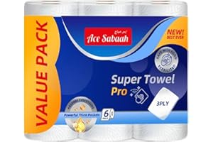 Ace Sabaah Paper Towels, 6 Family Double Rolls = 12 Standard Rolls (Value Pack)