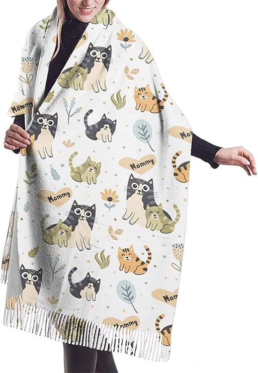 Kitty Cats Women's Scarf,Fashion Printed Tassel Poncho Cape,Cardigan