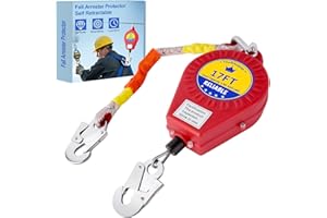 Fall Protection Lanyard Fall Arrest Protector 17Feet Self Retractable Double Locking Gear, Dual Shell Fall Safety Lifeline, R