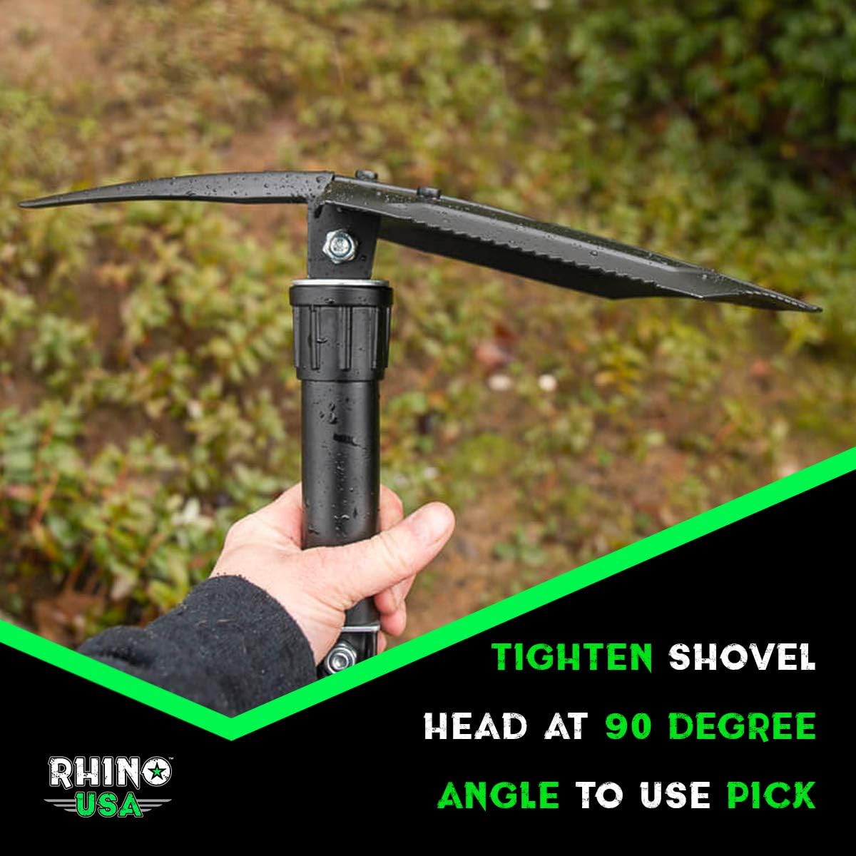 Rhino USA Folding Survival Shovel w/Pick - Heavy Duty Carbon Steel Military Style Entrenching Tool for Off Road, Camping, Gardening, Beach, Digging Dirt, Sand, Mud & Snow - Guaranteed for Life! : Sports & Outdoors