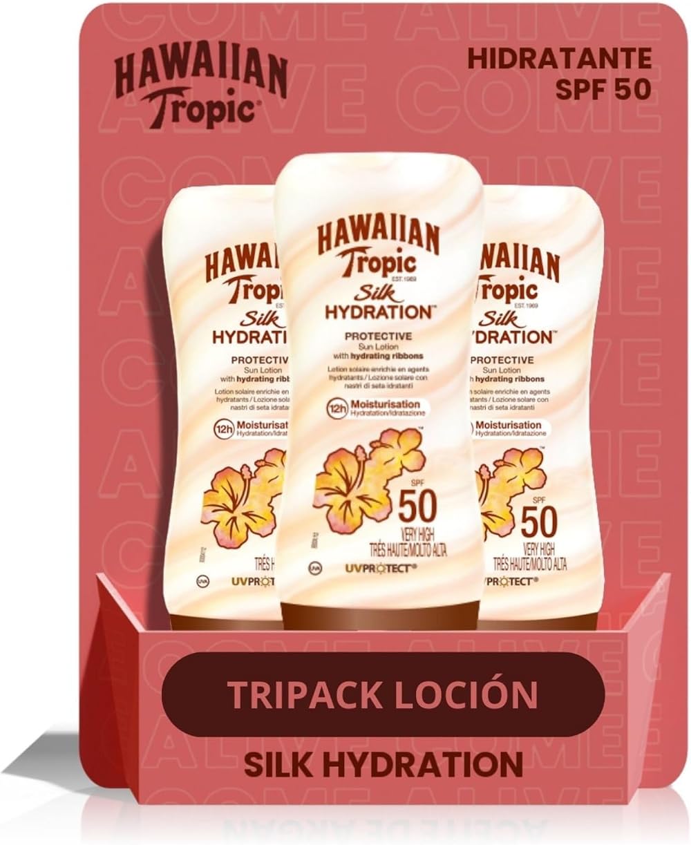 Hawaiian Tropic Silk Hydration SPF 50 Sun Lotion 3x 180ml Moisturizing Water