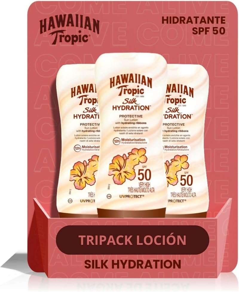 Hawaiian Tropic Silk Hydration SPF 50 Sun Lotion 3x 180ml Moisturizing Water