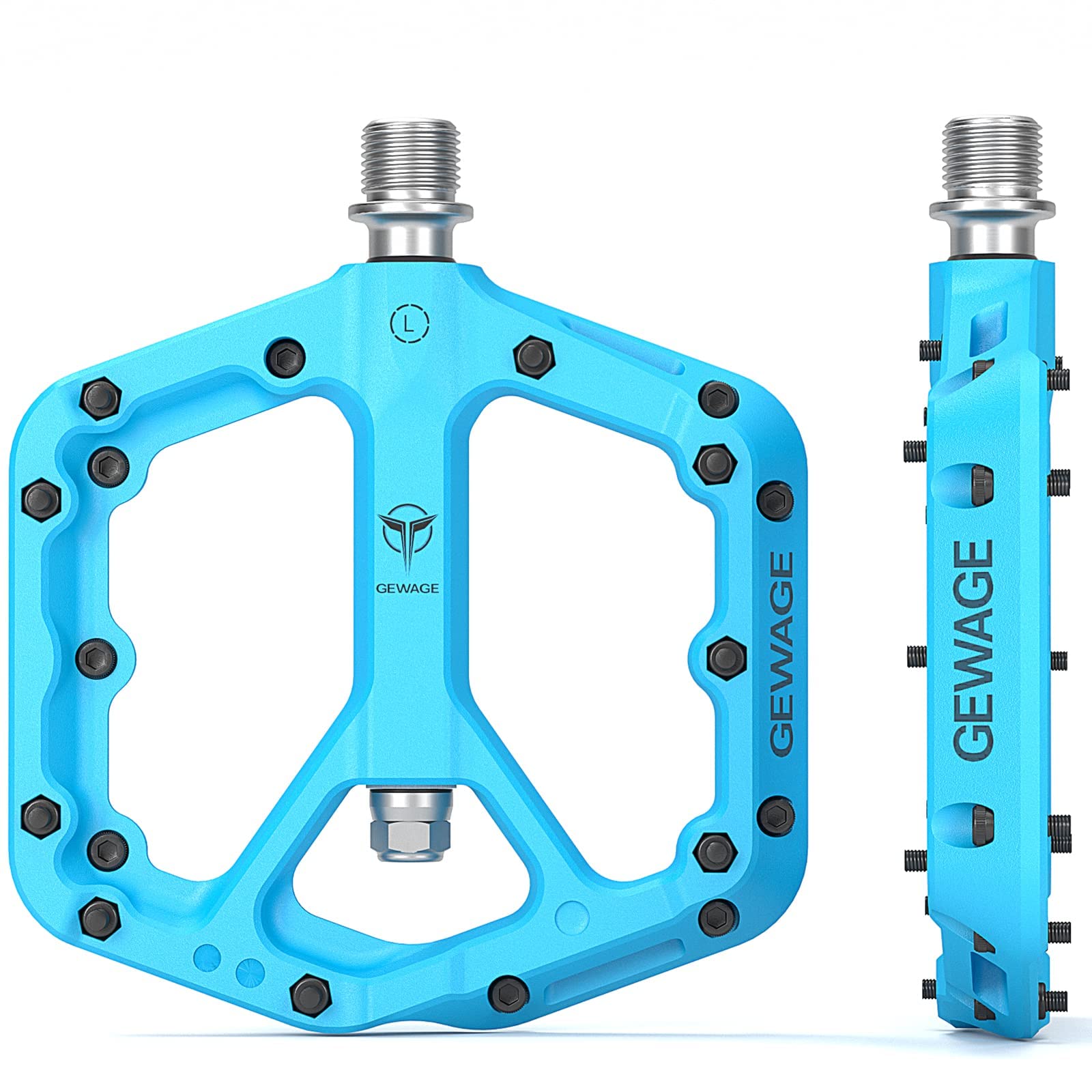 GEWAGE Mountain Bike Pedals, Non-Slip MTB Nylon Fiber Pedals, 9/16" Bicycle Pedals, Lightweight and Wide Flat Platform Pedals (Blue1)