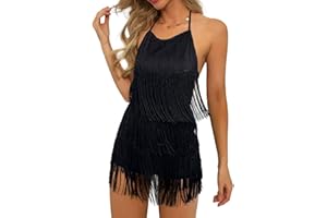 EVELUST Womens Country Concert Fringe Dress - Western Cowgirl Outfit Backless Halter Elastic Jumpsuit Rodeo Festival Romper