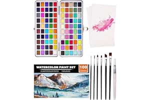 Dynta Watercolor Paint Set 100 Colors with 7 Brushes 25 Sheets Watercolor Paper Portable Painting Kit for Artists Beginners Kids Students Children