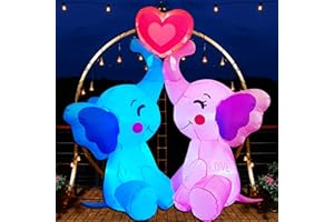 POPTREND 5 FT Inlflatable Valentines Day Decorations,Blow Up Couple's Elephant with LED Lights Outdoor Decor for Romantic Party,Wedding Anniversary, Home,Patio,Lawn Garden Yard Valentine's Day Decor