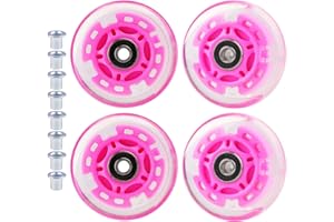 WHEELGOO 4-Pack PU Inline Skate Wheels Flashing Wheels Replacement w/Bushings for Kids Youth Children's Roller Skates (Pink, 80mm)