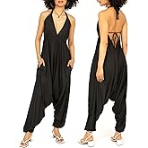 likemary Halter Top Harem Jumpsuits for Women - Comfy One Piece Romper with Pockets - Sexy Boho Vacation Outfit for Summer