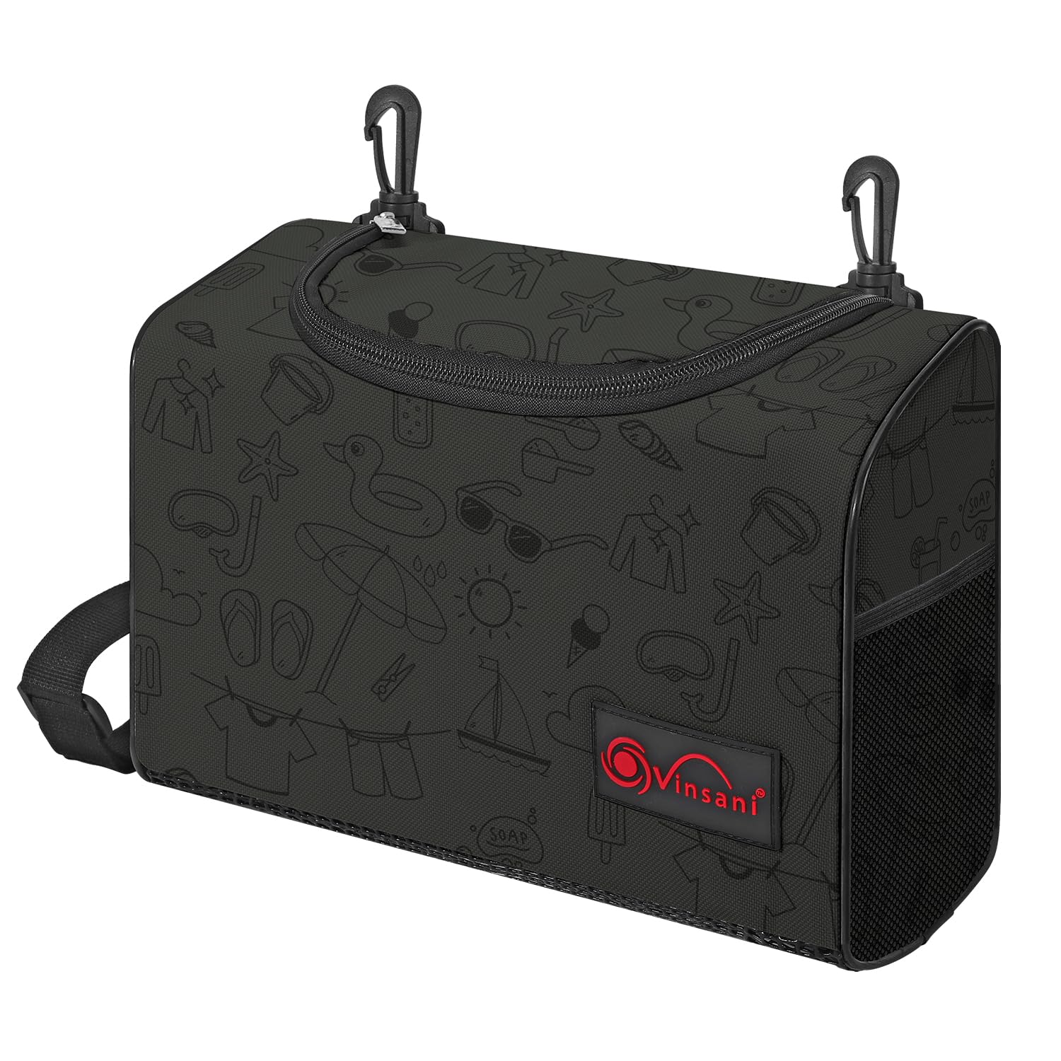 Vinsani Clothes Peg Bag Premium Zipped Waterproof Wearable Peg Storage Organiser Bag with Double Clips, Shoulder/Waist Strap Holds up to 300 Pegs Suitable for Indoor Outdoor Use – Printed Grey — image 1