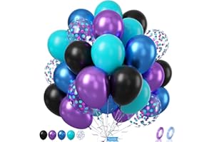 SOWIDE Black Purple Blue Balloon,60 Pcs 12 Inches Metallic Blue Purple Teal Balloons Confetti Balloons for Kids Video Game Party Decoration Baby Shower Engagement Party Supplies