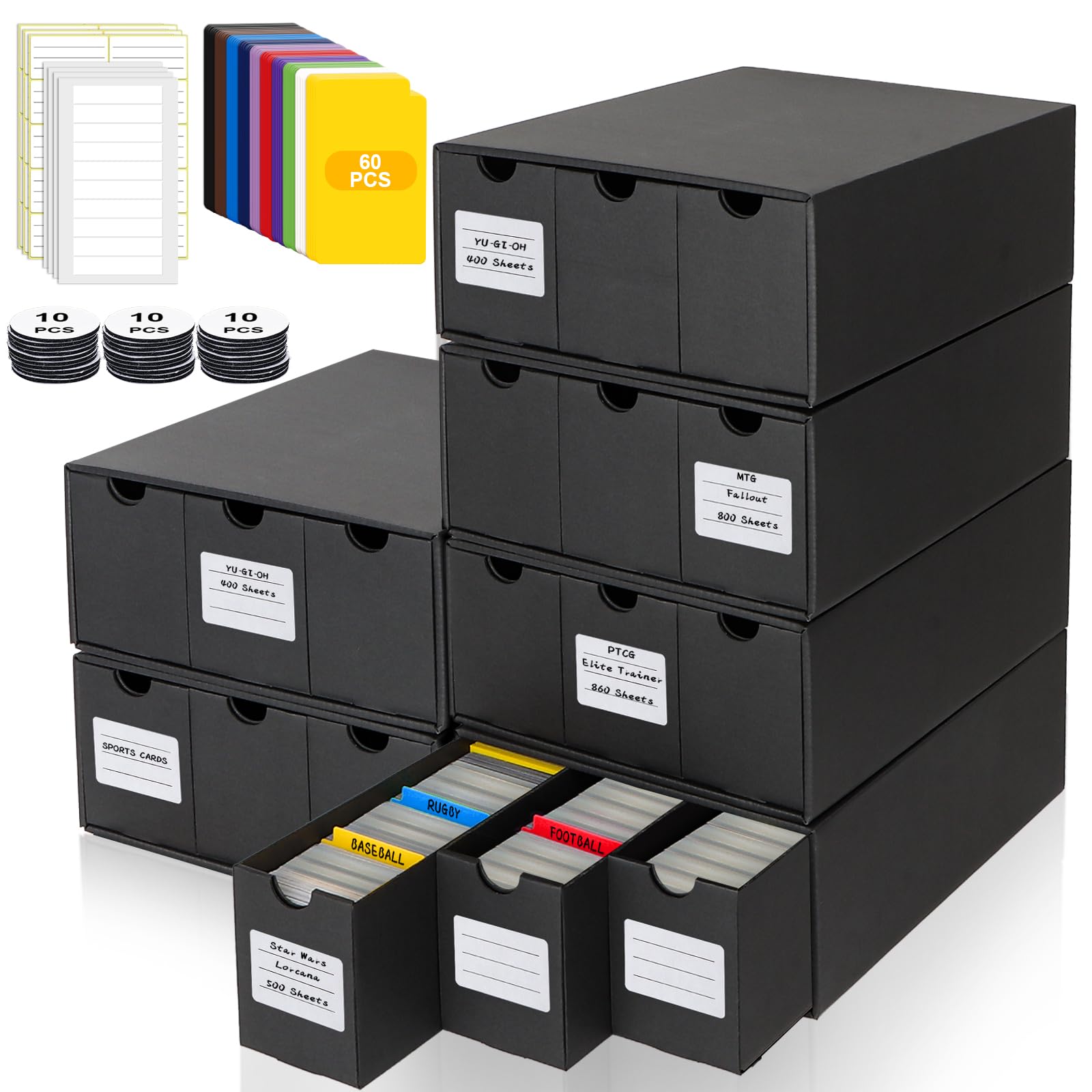 HIMOMO Trading Card Storage Box, Card Boxes with 60 Card Dividers, Label Sticker & Tapes, 18000+ Corrugated Cardboard Card Storage Organizer For Sport Cards, MTG, TCG, PTG (18 600-Count)