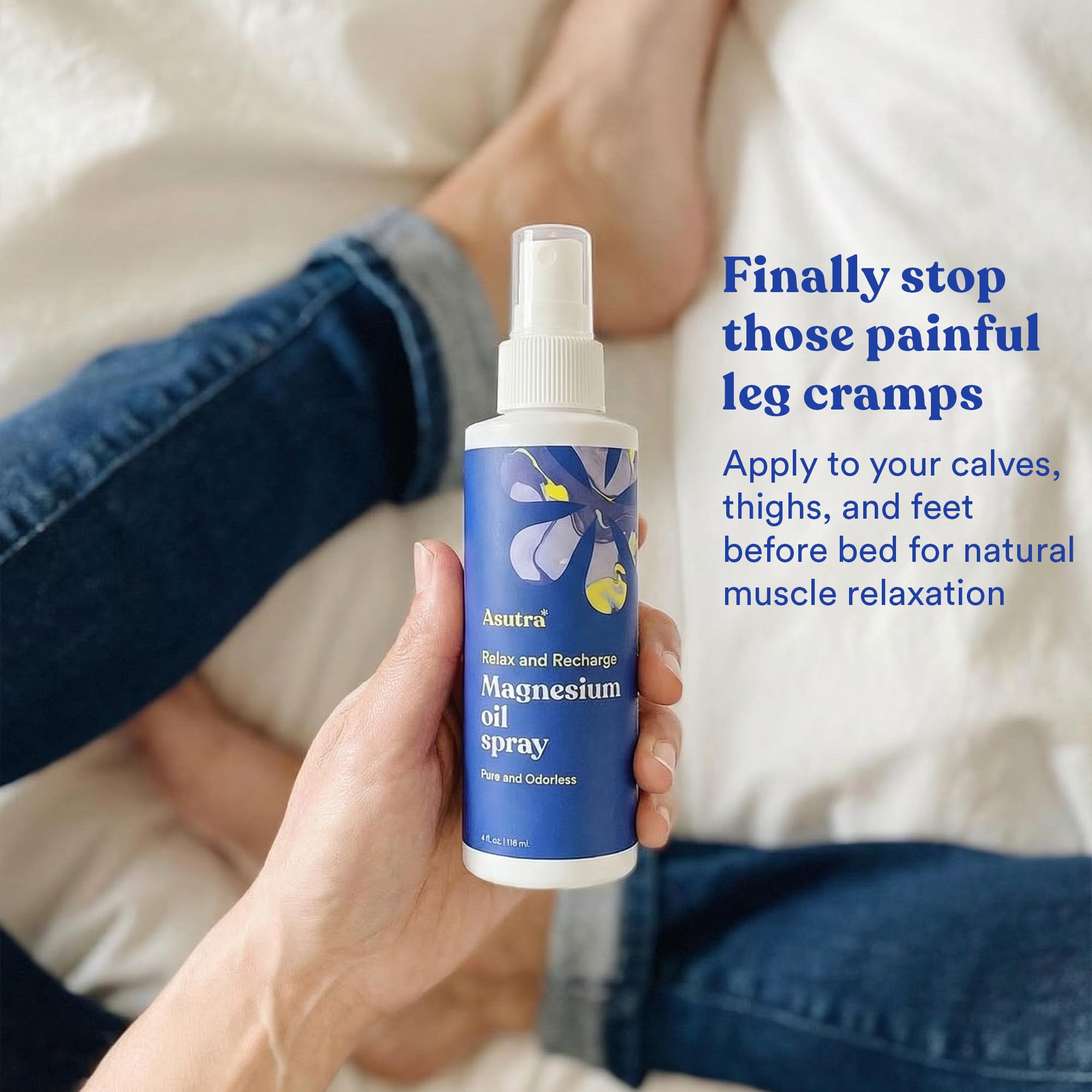 ASUTRA Magnesium Oil Spray, 4 fl oz - Magnesium Spray for Leg Cramps, Pain Relief Derived from Zechstein Seabed