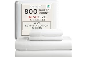 CHATEAU HOME COLLECTION 100% Egyptian Cotton Sheets King Size Sheets Set with Fully Elasticated Fitted Sheet & Pillowcase sets, 800 TC Hotel Collection Deep Pocket King Sheet Set, No Pill Soft Breathable Luxury White Bedding