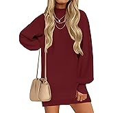 ZESICA Women's 2026 Spring Turtleneck Sweater Dress Oversized Long Lantern Sleeve Casual Knit Pullover Mini Dresses