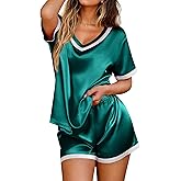 Ekouaer Silk Pajamas for Women Short Sleeve Satin Sleepwear Soft 2 Piece Pjs Shorts Set Loungewear,S-XX