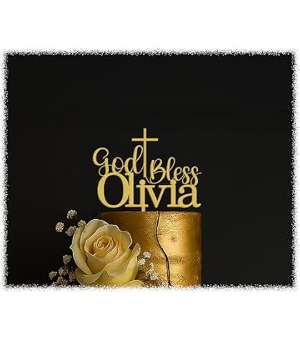 Personalized Name Cake Charm & Cross Custom Christening Cake Topper Baptism Decor Laser Cut Name Cake Plaque Gold Mirror Acrylic Name - View #4