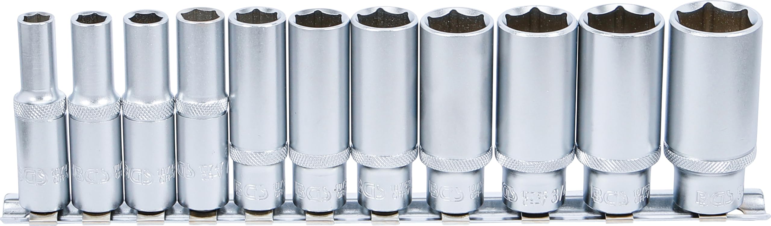 BGS 2756 | Socket Set, Hexagon, deep | 10 mm (3/8") Drive | Inch Sizes | 11 pcs.
