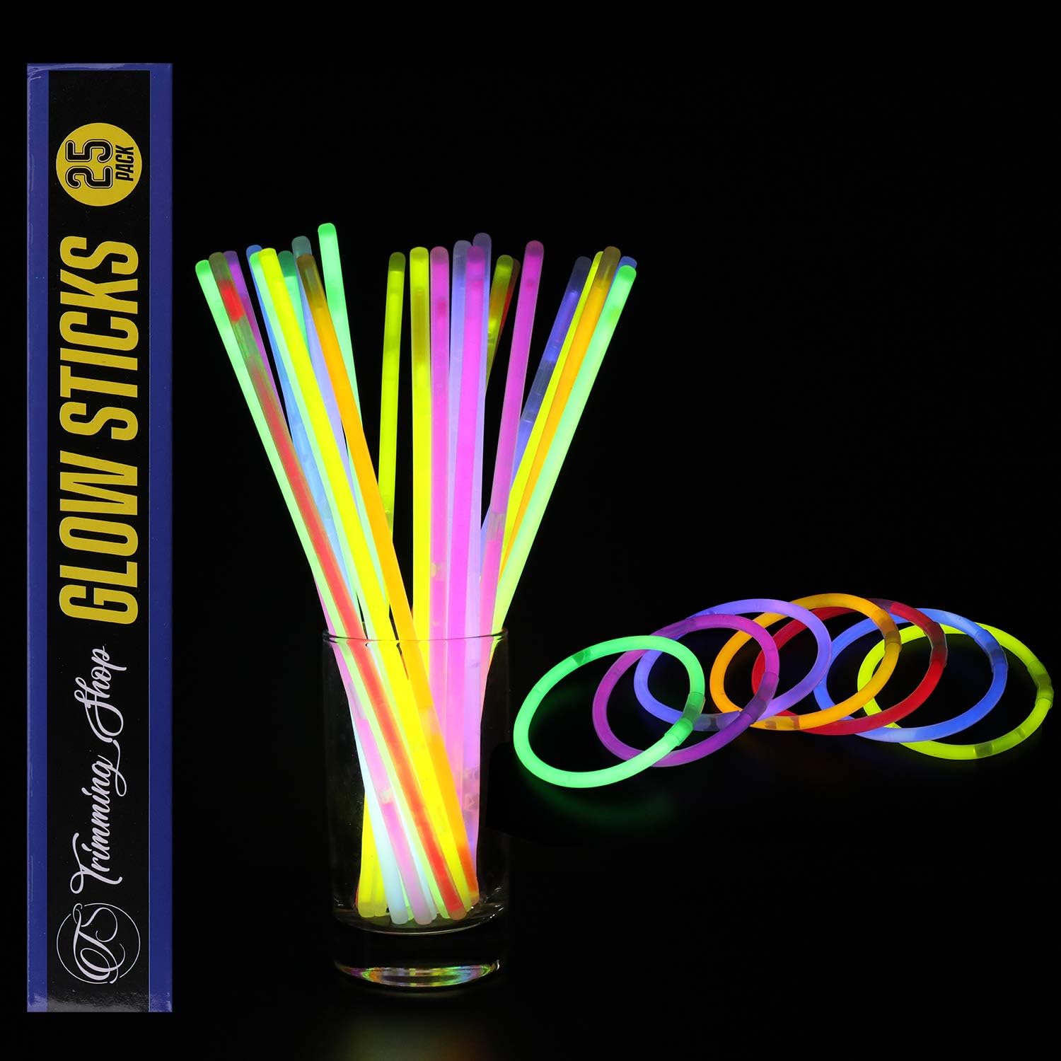 25pcs Premium 8 Inch Glow Sticks With Connectors To Make Neon Necklace Wrist Band Bracelets, Party Favours