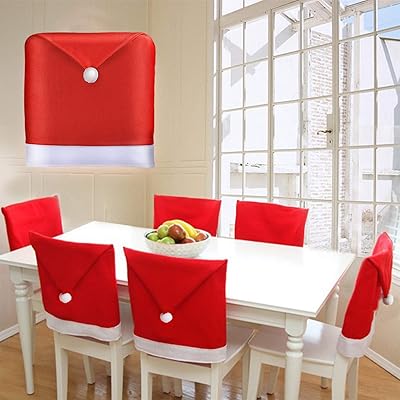 6 PACK Christmas Chair Covers Christmas Decoration Santa Hat Chair Back Covers Xams Chair Covers Caps Slipcovers Set for Christmas Festive Home Dinner Christmas Table Decoration Kitchen Party Decor