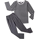 Big Boys Fashion Strips Loose Cotton Pajama Set Pants Shorts Top Sleepwear 8-17Years