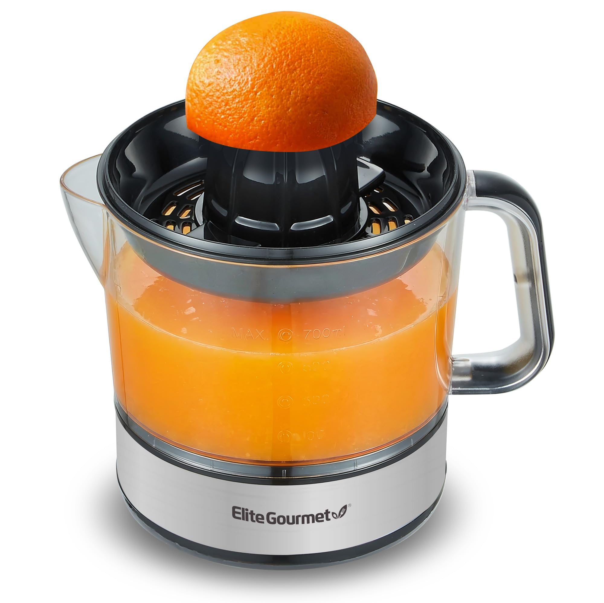 Photo 1 of Elite Gourmet ETS623 BPA-Free 40-Watt Electric Citrus Juicer, Compact, Large Volume, Pulp Control, Oranges, Lemons, Limes, Grapefruits with Easy Pour Spout, 24oz, Black/Stainless Steel